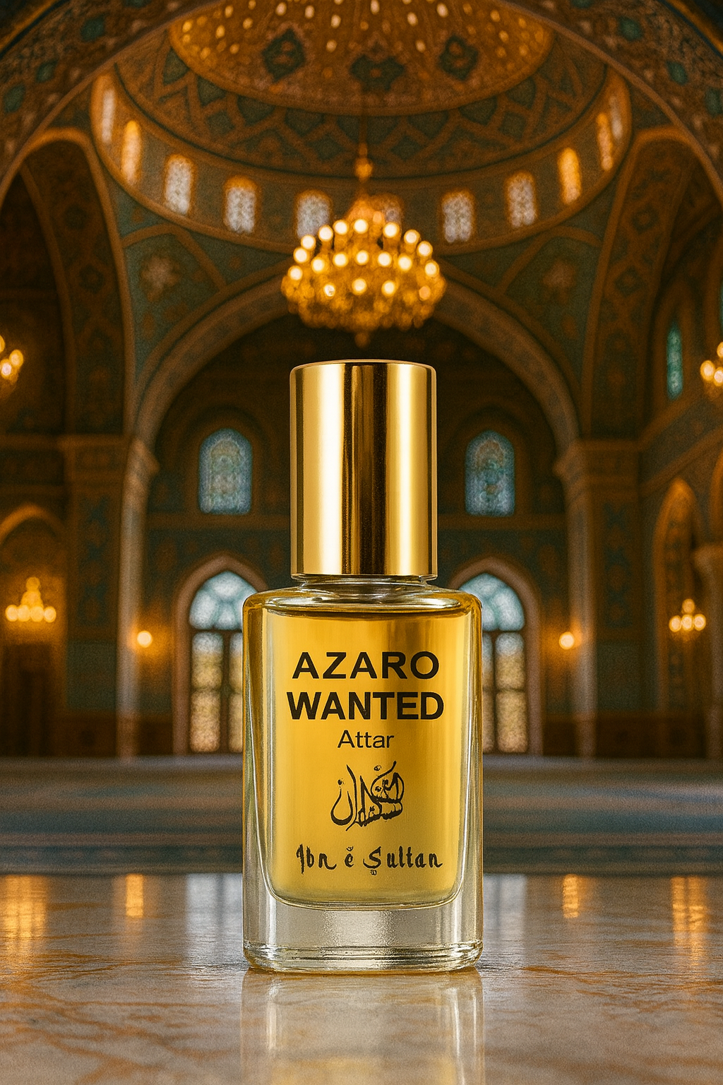 AZARO WANTED Attar by Ibn e Sultan bottle with Arabic design